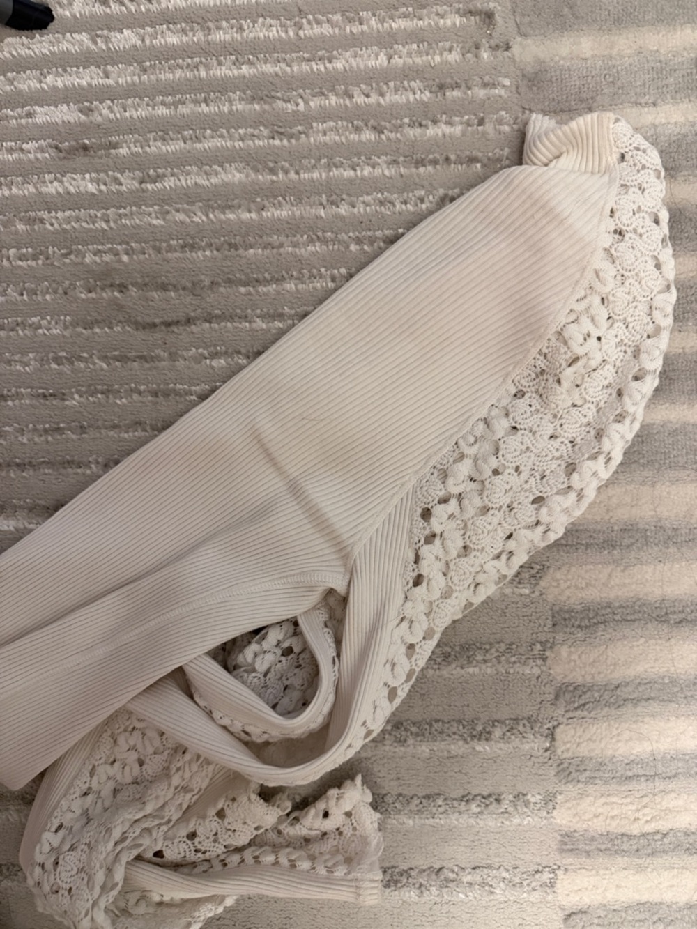 Free People Off-White Ribbed Cropped Tank with Crochet Hem